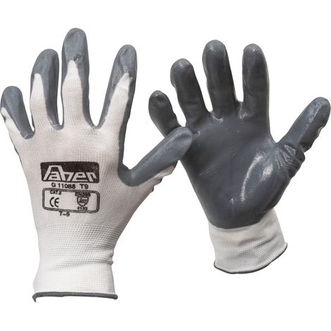 FAHERMA guante nylon  nitrilo gris t-9 par , Guante de nylon y nitrilo gris Color blanco con palma revestida en nitrilo Excelente sensibilidad y óptima resistencia mecánica