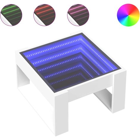 Mesa de centro de salón de diseño moderno con LED 50 x 53 x 30 cm madera de ingeniería blanca y cristal DEC037439