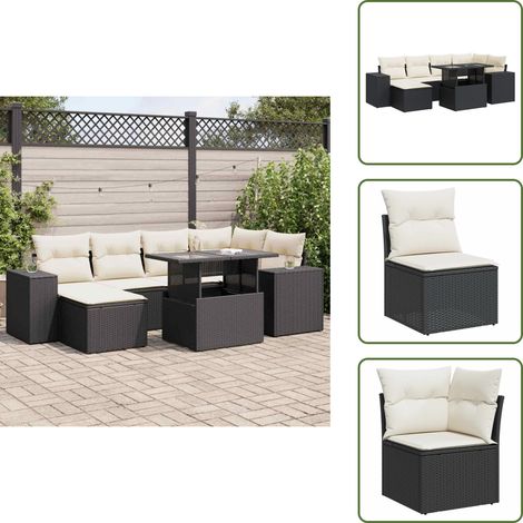 Salon de jardin 7 pcs avec coussins noir résine tressée - Ensemble De Canapés De Jardin - Ensembles De Canapés De Jardin - Ensemble De Canapés D'extérieur - Ensemble De Canapés De Patio (1/5)
