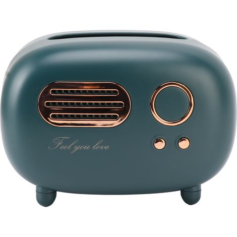 Boîte à mouchoirs en forme de radio rétro, style vintage, pour salle de bain, salon, chambre, table de chevet, bureau, verte