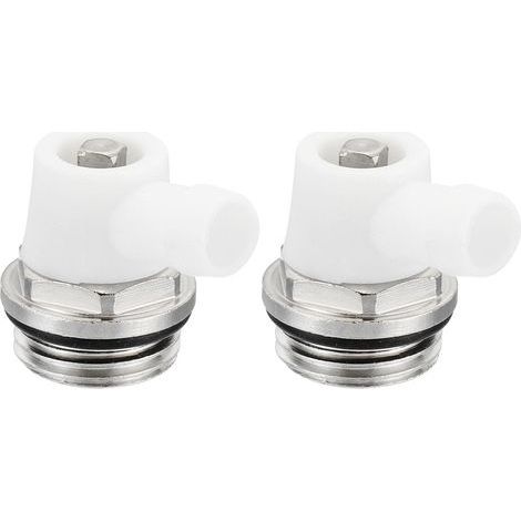1/2" BSP Manual Radiator Air Ventilation Plug Valves, 2 Pack Nickel Plated Brass Bleeder Plug with Long Air Ventilation for Radiator Heater, Silver White (1/5)