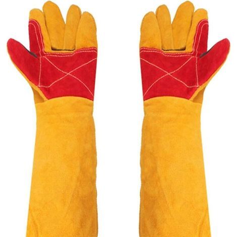 Gants de soudeur en cuir – Manches extra longues 61 cm – Résistants à la chaleur – Protection pour soudage, barbecue et jardinage (1/5)