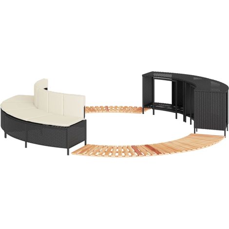 Whirlpool-Umrandung Schwarz Poly-Rattan und Massivholz Akazie