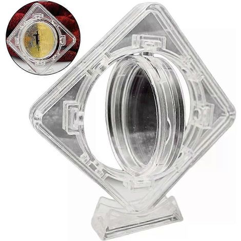 Gedenkmünzen-Schutzbox aus Acryl, transparente Box für 40-mm-Münzen, zur Aufbewahrung mit drehbarem Halter (1/4)