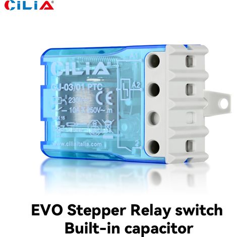 Relais à impulsion CILIA 230 V 10 A, relais électromécanique (moteur pas à pas) avec circuit de bobine séparé et 1 contact NO (1/5)