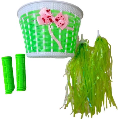 Panier avant pour vélo enfant, poignées de guidon, décoration en plastique et osier pour fille (1/5)