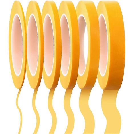 Ensemble de 6 rouleaux de ruban adhésif à rayures fines - 1/16. 7/10. 1/8. 1/4. 1/2 et 3/4 pouce x 52 verges pour l'automobile et la peinture (1/5)