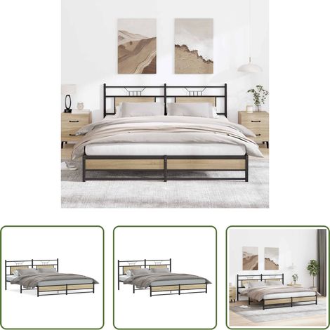 Stahlbett - Metallbett ohne Matratze Sonoma-Eiche 180x200 cm (1/5)
