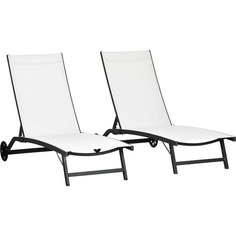 Set 2 Lettini Prendisole 66x165x102 cm con Schienale Reclinabile in Alluminio e Tessuto Traspirante Crema (1/5)
