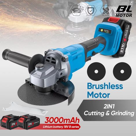 Meuleuse d'angle sans balais 125 mm 21V – 3 vitesses, meuleuse sans fil pour coupe bois, avec 2 batteries et 1 chargeur (1/5)