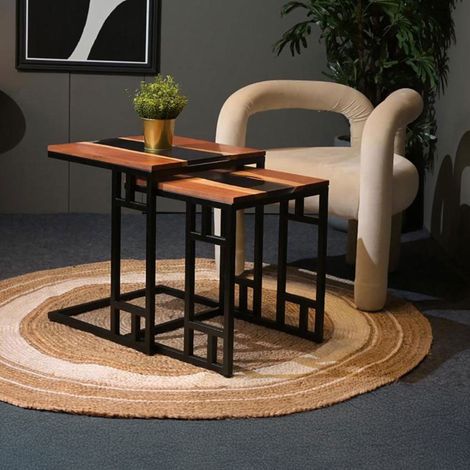 Lot de 2 tables gigognes époxy noir en bois d'acacia - LYSEA