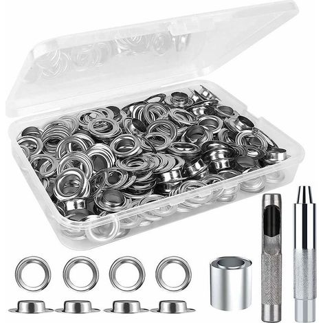 Kit de Trousse à Oeillets Outils 12mm - 120 Ensembles Oeillet Métallique - Grommet Outils à Oeillet pour Bricolage Rideaux Bâche Toile Tente de Réparation