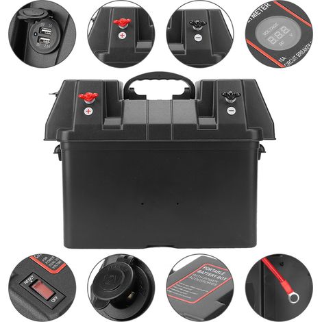 Boîtier de batterie intelligent multifonctionnel 12 V avec chargeur USB pour voiture, bateau et camping-car, et voltmètre intégré. (1/5)