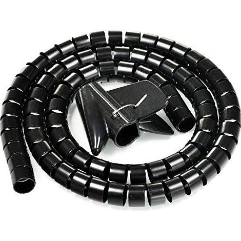 1.5 mètre, câble flexible cutable tube spirale tube organiseur de câble tube de fil câble manchon fil enveloppement câble enveloppe fil organisateur pour PC TV DVD câble antenne stéréo etc, noir (1/4)