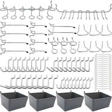 Porte-outils de Crochets pour Panneaux Perforés avec Bacs, Verrous à Chevilles, pour Organiser Divers Outils, 80 pièces