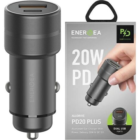 Caricabatterie da auto ENERGEA 1xUSB+1xUSB-C PD-QC3.0 38W grigio/grigio canna di fucile Alu Drive PD20+ (1/5)