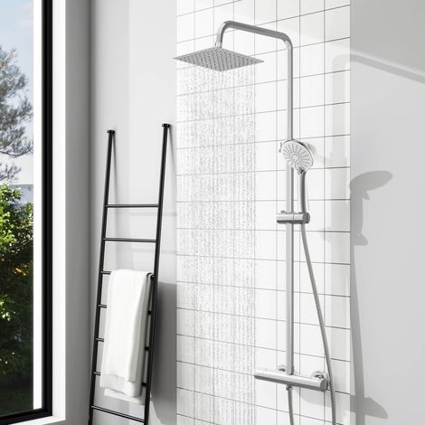 AICA Thermostatic Shower Mixer Chrome Bathroom Twin Head Square (1/5)