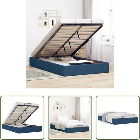 Rangement sous le lit - Cadre de lit ottoman sans matelas bleu 120x200 cm tissu (1/5)