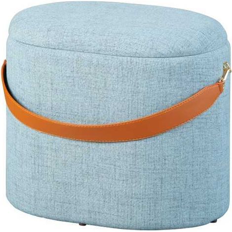 Pouf avec rangement 42x30x36 cm en tissu bleu-gris - DILIA (1/5)