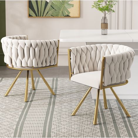 Silla de comedor giratoria de terciopelo, set de 2, beige y dorado, diseño moderno,59x54x72cm (1/5)
