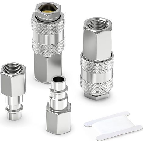 4 piezas de conectores para línea de aire de 1/4 de pulgada, racores para manguera de compresor Euro con rosca hembra BSP de 1/4", kit de acoplador rápido y enchufe para manguera de aire (1/4)