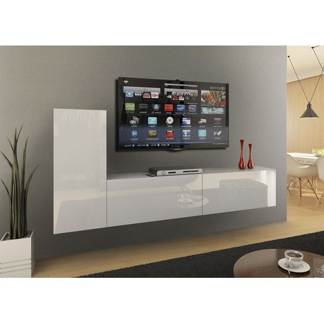 Ensemble meuble TV CONCEPT 43-43-HG-W-2-1B blanc brillant 219 cm (1/2)