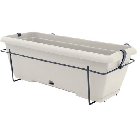 Pflanzkübel mit Metallgestell und integriertem Tablett - GARDEN ID Teramo - Weiß 50 cm - Steinoptik - Recycelt/recycelbar