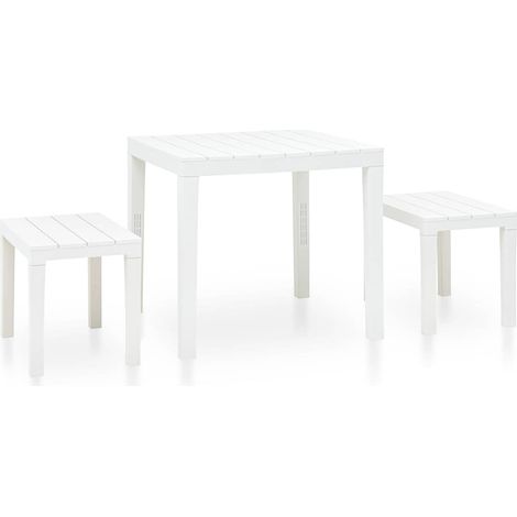Table d'extérieur Table de salon de jardin - avec 2 bancs Plastique Blanc BV403400 - BonneVie (1/5)