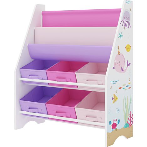 Scaffale dal design senza tempo per soggiorno/camera da letto mobile contenitore per bambini Ponteceso con 6 scomparti aperti bianco/rosa/viola 030011181