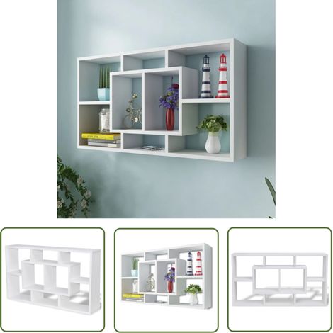INLIFE Étagère murale d'affichage 8 compartiments Blanc (1/5)