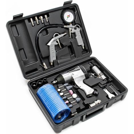 Coffret d'outils à air comprimé 27 pièces avec pistolet pneumatique et accessoires