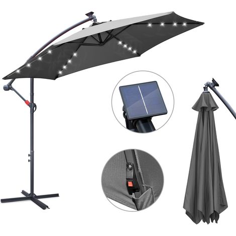 TolleTour Sonnenschirm 3.5m Grau mit LED – Moderner Terrassenschirm für Garten & Poolbereich