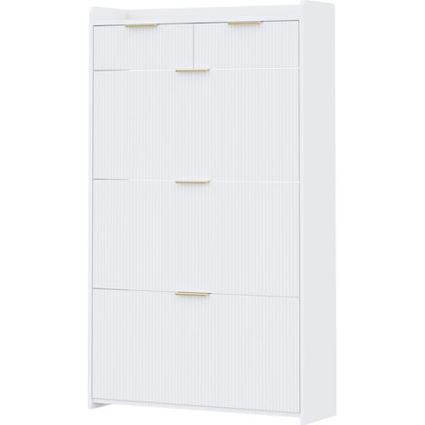 Scarpiera stretta bianca con 3 ribalte e 2 cassetti 80 x 25 x 135 cm (1/5)