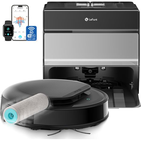 LEFANT M5 Robot Aspirateur - Balai à Rouleau Autonettoyant en Temps Réel  Puissance d'Aspiration 18 000 Pa, Navigation Laser Dtof, Vidage Automatique pour 120 Jours, Application Alexa, Argent (1/5)