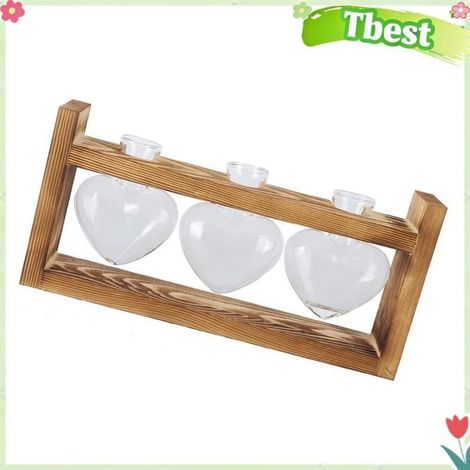 Tbest Vase à fleurs Pot de Fleur Innovant avec Cadre en Bois Vintage Vase de piscine outils Cadre vintage + bouteille 3 coeurs (1/5)
