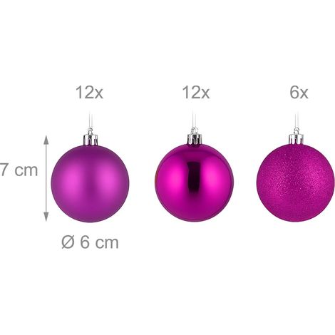 Lote de 30 bolas de navidad decorativas con purpurina y brillantes 7 x 6 cm de plástico rojo 130015813 (1/2)