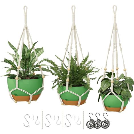 Lot de 3 pots de fleurs suspendus verts (1/5)