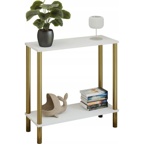 Consola moderna con estante de 80x30x80 cm, metal dorado, para el recibidor. (1/5)