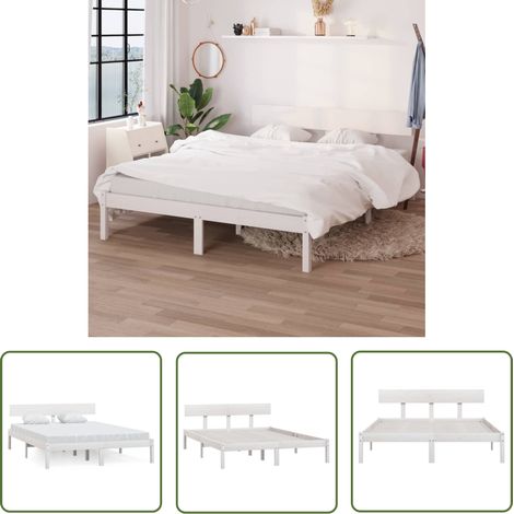 The Living Store Massivholzbett Weiß 120x190 cm - Holzbett - Massivholzbette - Kiefernbett - Weißes Bett - Doppelbett (1/5)