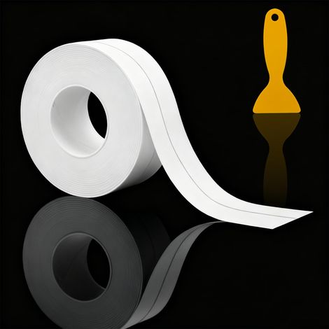 Joint Silicone Salle de Bain,Bande d'Étanchéité Autocollante,Ruban Auto-Adhésif en PVC Souple Anti-Moisissure,Joint Baignoire pour Salle de Bain, Cuisine et Bien Plus (1, Blanc, 320  3,8 Cm）
