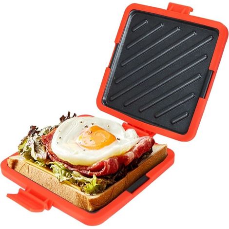 Appareil à croque-monsieur pour micro-ondes, petit grille-pain polyvalent, facile à nettoyer et à ranger, idéal pour préparer le petit-déjeuner, les croque-monsieur et les en-cas (rouge) (1/4)