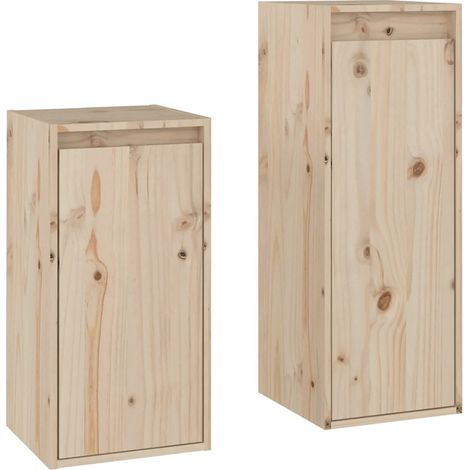 Lot de 2 meubles TV suspendus 30 x 30 x 60 cm et 30 x 30 x 80 cm design pratique salle de séjour en bois de pin