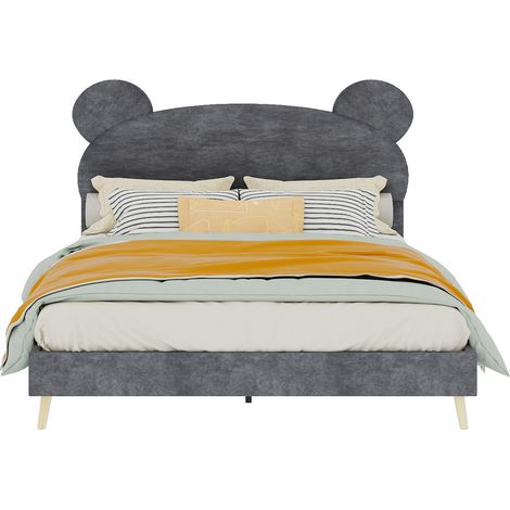 CHICFURN Letto matrimoniale capitonné 140x200 cm beige con testiera peluche, materasso incluso (1/5)