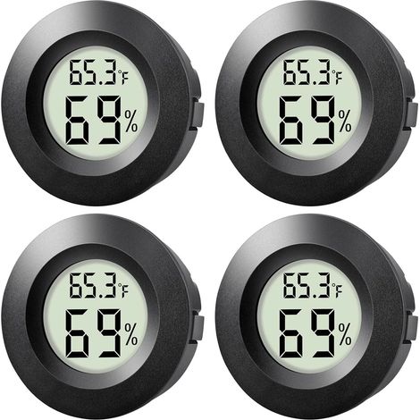 Lot de 4 mini hygromètres-thermomètres ronds pour intérieur et extérieur, petit thermomètre numérique LCD avec capteur d'humidité (℉) (1/5)