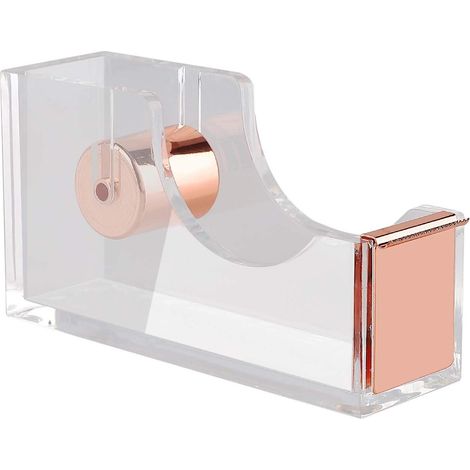Distributeur de ruban adhésif de bureau en acrylique transparent avec finition Or Rose - Organisateur de bureau élégant (1/5)