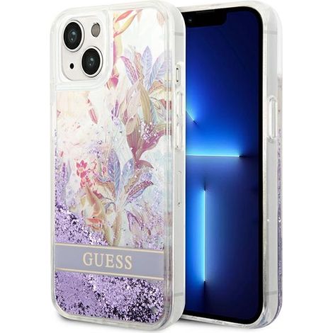 Guess GUHCP14MLFLSU iPhone 14 Plus / 15 Plus 6,7 Zoll lila/lila Hartschalenetui mit flüssigem Glitzerblumenmuster (1/5)