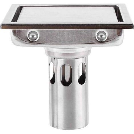Siphon de sol carré 110 mm en acier inoxydable 304 avec filtre à cheveux pour carrelage, anti-obstruction, anti-odeur, cuisine, salle de bain, grand diamètre, toilettes, balcon (1/4)