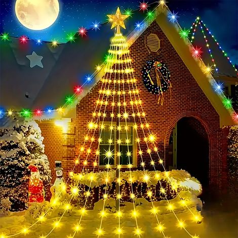 Guirlande lumineuse pour sapin de Noël (lumière chaude, rechargeable 2 m), 8 modes d'éclairage (étoiles et cascade). (1/5)