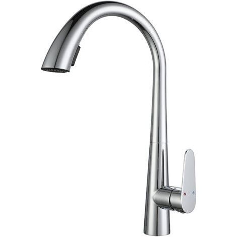 304 Stainless Steel Pull-Out Kitchen Faucet, 360° Rotation, Chrome (1/5)