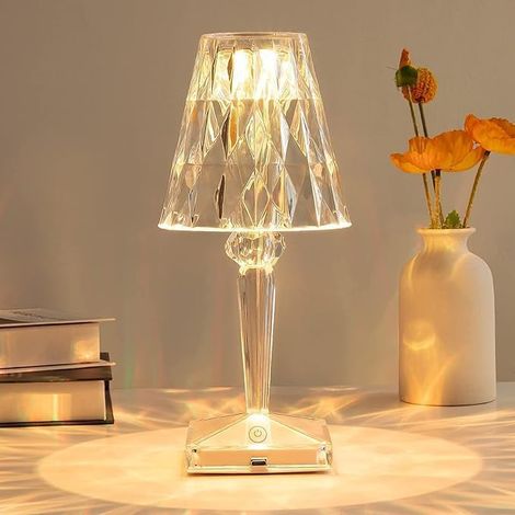 LED-Kristall-Tischlampe, Diamant-Kristall-Tischlampe, 3 Farbwechsel, Touch-Steuerung, mit USB-Kabel